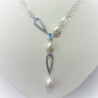 Zilveren ketting met blauwe topaas en witte parels