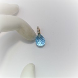 Geelgouden cliphanger met blauwe topaas en diamanten