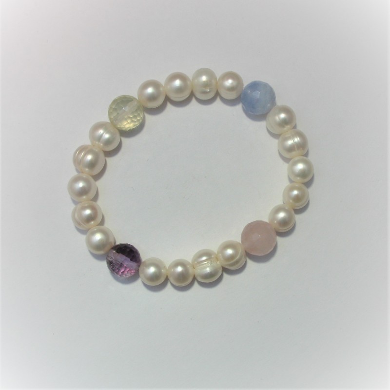 Zoetwaterparel armband met diverse edelstenen