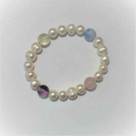 Zoetwaterparel armband met diverse edelstenen